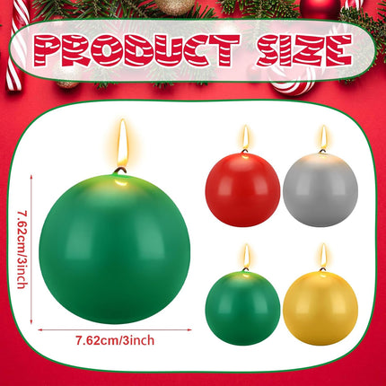 5 Pcs Christmas Advent Round Ball Candle 3 Inch Unscented Candle Set Christmas Advent Candles for Christmas Garland Candle Holders Church Decorations, Party Supply (Green, Silver, Gold, Red)