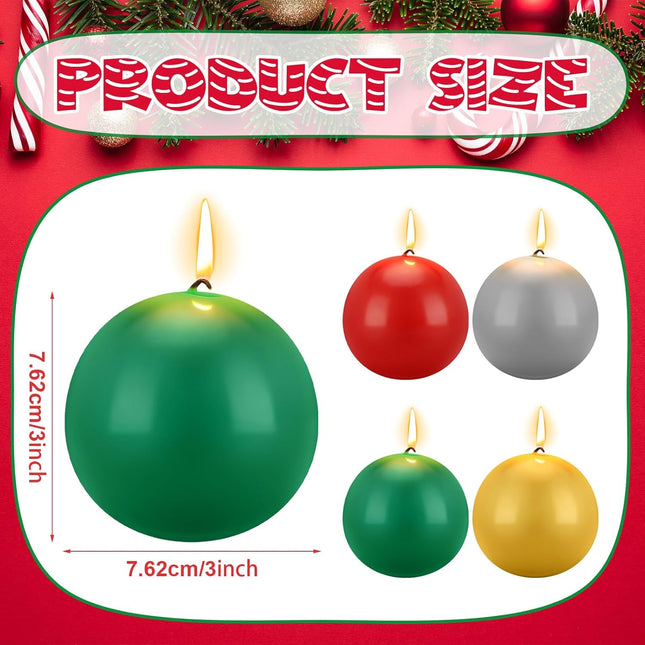5 Pcs Christmas Advent Round Ball Candle 3 Inch Unscented Candle Set Christmas Advent Candles for Christmas Garland Candle Holders Church Decorations, Party Supply (Green, Silver, Gold, Red)
