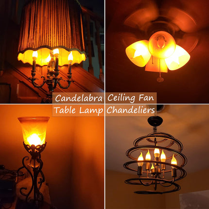 E12 Flame Bulbs 6 Packs, 3 Mode LED Candelabra Flame Light Bulb 2.0 Watt Warm White Chandelier Flame Bulbs,1800k Candle Light Bulbs, Flame Tip for Christmas Party Decorations