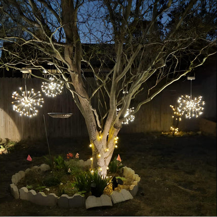 2 PCS Solar Lights Outdoor Solar Firework Lights, 240 LED Solar Powered Hanging Lights Outdoor Waterproof Hanging Fairy Garden Lights Landscape Lights Christmas Decorations (Warm White)