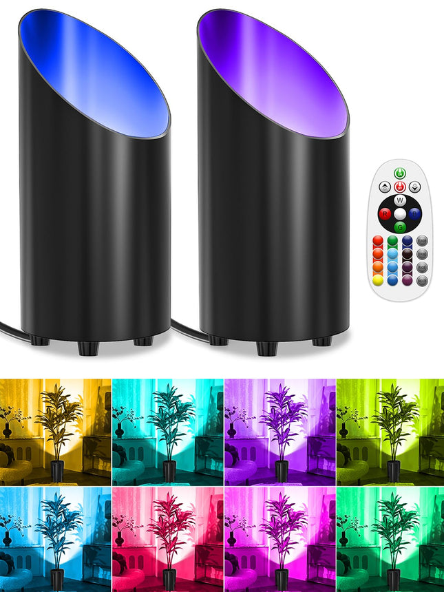 ZUCKEO RGB Up Lights Indoor Spotlight 5W Floor Can Light Uplighting, LED Color Changing Spot Lights for Home Plant Picture Christmas Halloween Decor, GU10 Bulb, 5.25FT Plug Cord & Foot Switch, 2 Pack