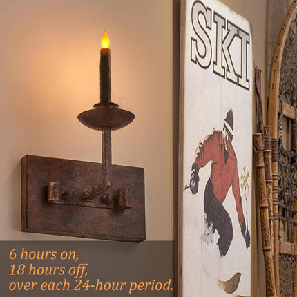 Taper Primitive Candles with Timer 6pcs Real Wax Hand Dipped Battery Operated Flameless Candles for Christmas Halloween Home Decor Church