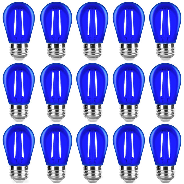 S14 Blue Light Bulb Plastic 2 Watt LED Replacement Bulbs for Indoor Outdoor String Lights, Shatterproof Decorative E26 Base Filament Edison Christmas Halloween Colored Light Bulbs,15 Pack