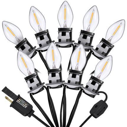 Meonum Accessory Cord with 9 LED Light Bulb, 16.4Ft C7 Christmas Village Lights Cord with Clip, Blow Mold Lights for Halloween Christmas Village Houses, Pumpkin Skeleton Holiday Decoration (Black)