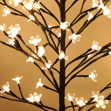 4.5FT Cherry Blossom Tree, 104 LED Warm White Lighted Artificial Tree for Decoration Inside and Outside, Home, Garden, Wedding, Birthday, Christmas Holiday, Party