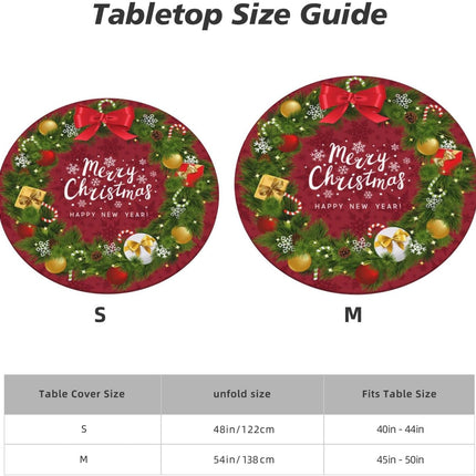 Merry Christmas Garland Round Fitted Tablecloth with Elastic Edged Decorative Kitchen Dining Table Cloth Cover Fits 45-50" Round Table (45-50)