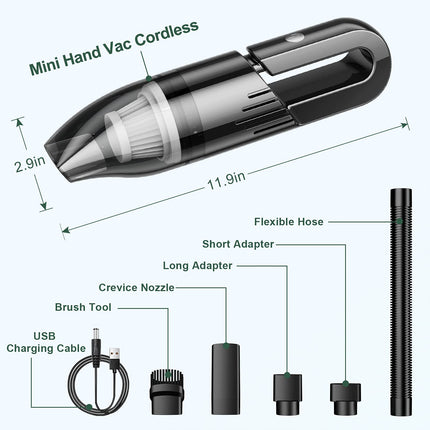 Handheld Vacuum Cleaner Cordless Mini Car Vacuum Cleaner Rechargeable For Car, Home, Office, Pet Hair Travel Cleaning Black
