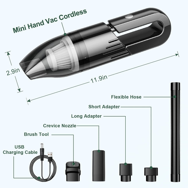 Handheld Vacuum Cleaner Cordless Mini Car Vacuum Cleaner Rechargeable For Car, Home, Office, Pet Hair Travel Cleaning Black