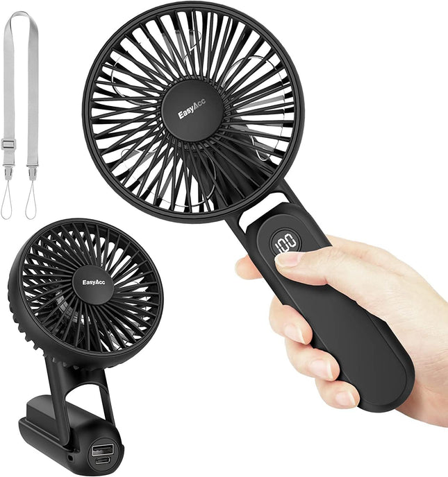 Easyacc Portable Handheld Fan, 5000Mah 32H Rechargable Personal Fan, 5 Speed Powerful Ultra Quiet Usb C Small Desk Fan, 180° Fold