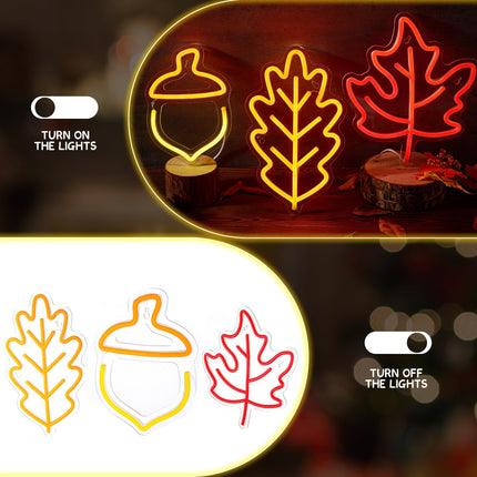 ROCEEI 3 Pcs Thanksgiving Neon Sign, Maple Leaf Neon LED Lights Plant Neon Lights USB Wall Bar Living Room Decor for Fall Christmas Party Holiday Night Bedroom s