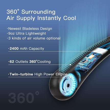Neck Fans Portable Rechargeable 2400Mah Cufun Portable Neck Fan 360° Surround Wind Ventilador De Cuello Portatil 3 Wind Speeds