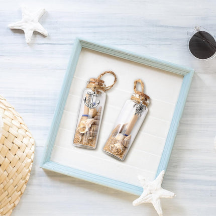 Qunclay 6 Pcs Christmas Coastal Beach Ornaments Glass Bottle Nautical Christmas Beach Decorations Ocean Message Bottle Hanging Ornaments with Seashell for Xmas Wedding Baby Shower Party Favors