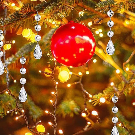 Christmas Ornaments Crystal Tree Decorations, 30Pcs Acrylic Clear Hanging Crystals for Centerpieces Teardrop Chandelier Garland Beads for Xmas Wedding Party Home Decor