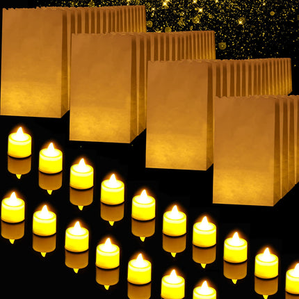Tarpop 50 Pcs Luminary Bags and 50 Pcs Flameless Candles Christmas Luminaries Candle Bag with LED Flameless Tealights Candles for Wedding, Party, Christmas, Outdoor Decorations