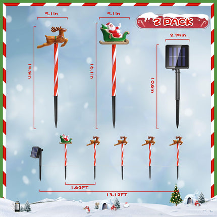 10 Pcs Solar Christmas Pathway Lights, Xmas Garden Stake Lights Decorations, Lighted Santa Claus Reindeer Outdoor Decorative Figurine Lights, Warm White LED Landscape Lighting for Patio Yard
