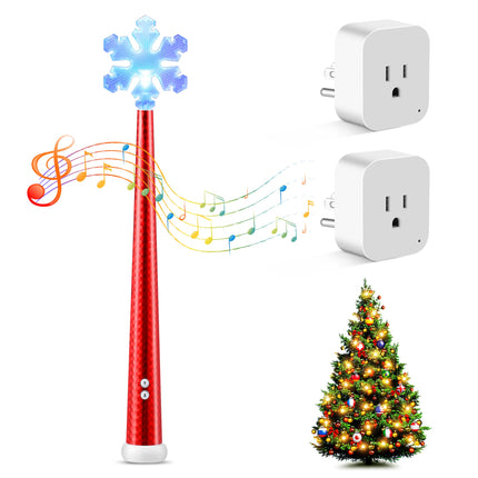 Meonum Christmas Magic Light Wand, 2 Wireless Remote Control Outlet for Christmas Tree Lights and Decoration Lights, Remote Magic Wand Switch Kit with Music for Friends/Kids/Party, 100 Feet Rf Range