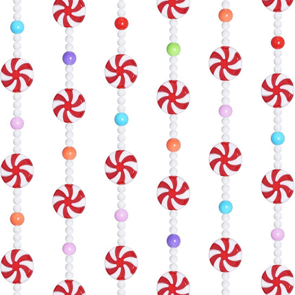obmwang 10 Feet Christmas Candy Garland Red and White Peppermint Candy Beaded Garland Christmas Tree Candy Garland Hanging Ornaments for Xmas Party Supplies Holiday Favors