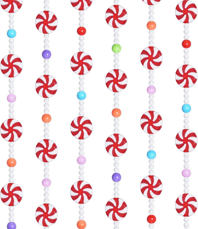 obmwang 10 Feet Christmas Candy Garland Red and White Peppermint Candy Beaded Garland Christmas Tree Candy Garland Hanging Ornaments for Xmas Party Supplies Holiday Favors