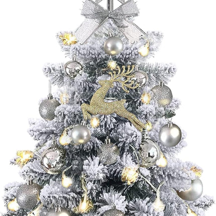 Mini Christmas Tree with Lights,24In/2ft Snow Flocked Pre-lit Tabletop Christmas Tree with 19 Decorations,Artificial Small Christmas Tree -for Table Desk Home Christmas DIY Decor
