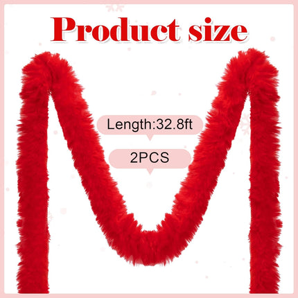 Wehhbtye 2 Pcs Christmas Tree Winding Garland, 2'' x 66 Ft Artificial Furry Roll Garland, Red Xmas Tree Fluffy Twist Decoration for Christmas Home Party Decor Sewing Santa Hat and Scarf