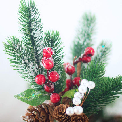 Yixiang 12Pack Artificial Christmas Picks Assorted Red Berry Picks Stems Faux Pine Picks Spray with Pinecones Apples Holly Leaves for Christmas Floral Arrangement Wreath Winter Holiday Décor