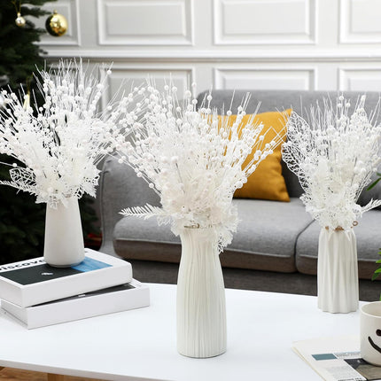 XunYee 60 Pcs Christmas Picks and Sprays for Tree,3 Styles Glitter Artificial Christmas Berry Stem Xmas Tree Filler Branch Ornaments Bead Stick for Christmas Tree Wreath Garland Decor(White)