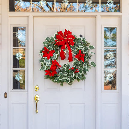 AnyDesign 15.7Ft Christmas Artificial Garlands with Red Poinsettias Berries Holly Leaves and Snowy Pine Cones Faux Vine Hanging Garlands for Winter Xmas Party Home Wedding Frame Backdrop Decor, 2Pcs