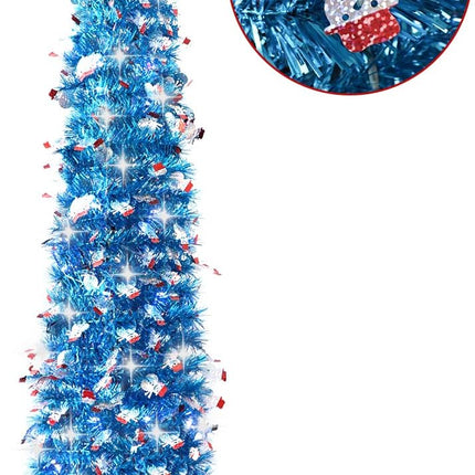 5ft Blue Snowman Christmas Tree, Collapsible Tinsel Artificial Pencil Small Christmas Tree with Lights Decorations for Home Apartment Party Indoor Outdoor Christmas Decorations