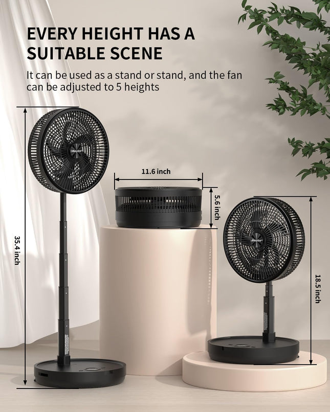 Easyacc 12'' Quiet Fans For Bedroom, Oscillating Standing Fan, 10000Mah Remote Control Foldable Rechargeable Fan For Home