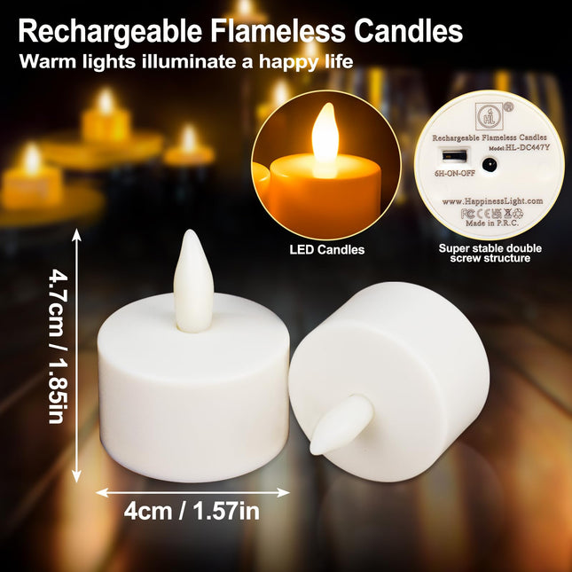 HL Rechargeable Battery Candles with Remote Timer, 6pcs 50+Hours Rechargeable Tea Lights Candle, LED Votive Tea Lights Candles Yellow Flickering Light for Halloween Christmas Table Centerpiece