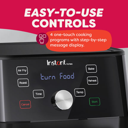 Instant Pot Air FryerVortex 4 LitreTouch Control Panel360 Degree Evencrisp TechnologyUses 95% Less Oil4-In-1 Appliance: Air FryRoastBakeReheat(Vortex 4 Litre)6 Quarts1700 Watt,Black