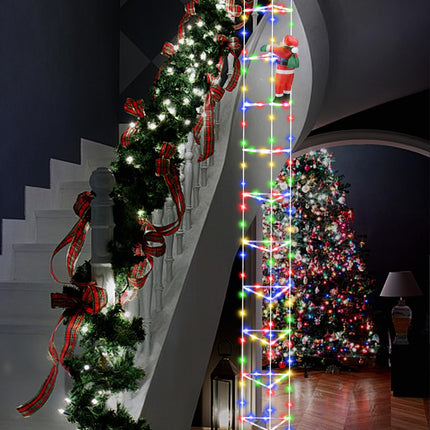 Christmas Decorations Lights Outdoor, 9.8ft 3D Christmas Triangle Ladder Lights with Santa Claus, Waterproof LED Christmas Lights with 8 Modes for Wall, Home, Garden, Xmas Party Indoor Outdoor Decor
