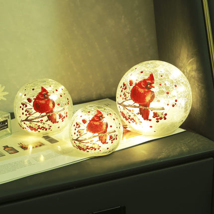 Crackle Glass Ball Cardinal Lamp, Light Up Red Bird Stained Glass Christmas Decor Accent Lamp, Lighted Globe Glass Table Lamp, Orb Cardinal Night Light, Mother's Day s, Led Sphere Desk Lamp