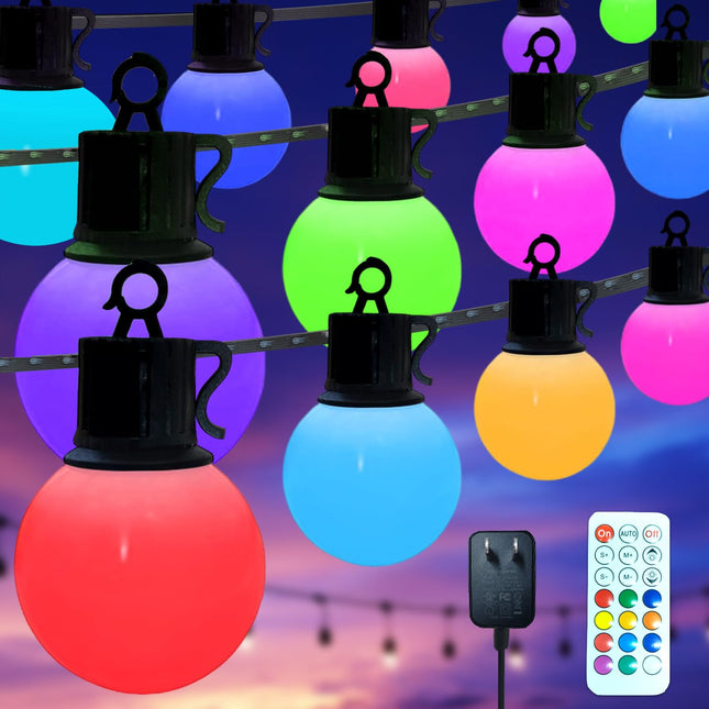 Outdoor Patio Lights RGB String Lights: Waterproof with Remote Control LED Outdoor String Lights - 33FT Christmas Halloween String Lights - Outdoor Color Changing Lights with 15 Shatterproof Bulbs