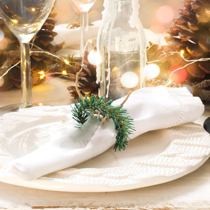 24PCS Pine Needle Wreath Napkin Rings,Christmas Green Napkin Ring Candle Ring,Mini Christmas Wreath for Pillar Candle Christmas Holiday Table Decoration