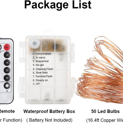 GDEALER 4 Pack 16.4 Feet 50 Led Fairy Lights Battery Operated with Remote Control Timer Waterproof Copper Wire Twinkle String Lights for Christmas Bedroom Indoor Outdoor Wedding Dorm Decor Warm White