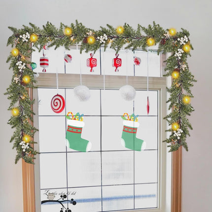Pine Garland-6FT Christmas Garland,Artificial Evergreen Garland, Battery Operated Garland with Lights,Prelit Garland Timer for Mantle Holiday Outdoor Indoor Fireplace Decor