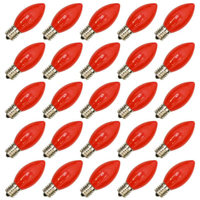 SUNSGNE C9 LED Replacement Red Vintage Christmas Light Bulbs, 25 Pack C9 Shatterproof LED Bulbs for Christmas Outdoor Patio String Lights, E17 Intermediate Base - 0.6 Watts