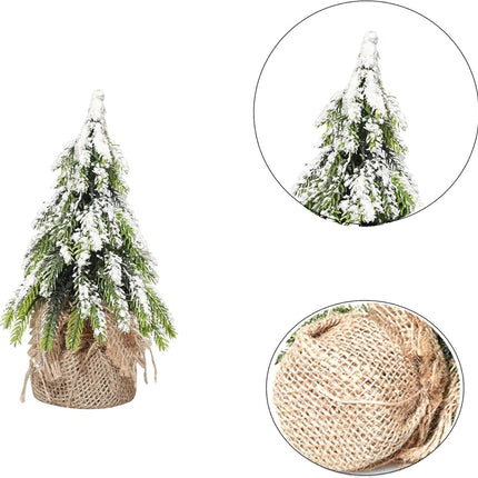 2 Pack Tabletop Mini Christmas Tree, 5.5 inch Artificial Flocked Desktop Christmas Tree with Burlap Base and Snow, Miniature Pine Christmas Tree Perfect for Christmas Home, Party Decorations