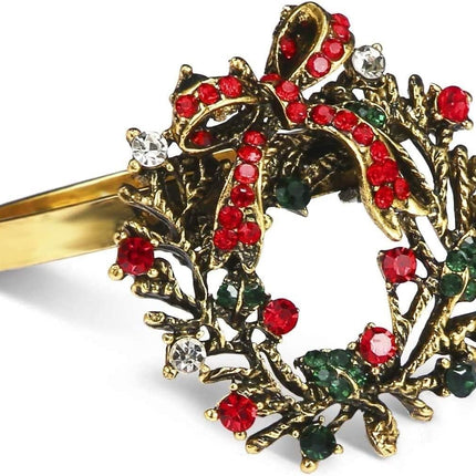 Legigo Set of 6 Christmas Wreath Napkin Rings Set- Metal Xmas Napkin Ring Holders for Cloth Napkins, Christmas Holiday Party Dinner Table Decoration
