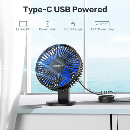 Smartdevil Small Desk Fan, Usb Fan With Strong Airflow, 4 Speeds Portable Desktop Table Fan, Adjustment Personal Mini Fan, Quiet