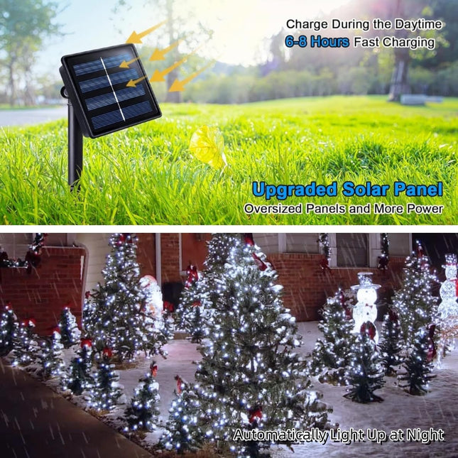 QITONG 2 Pack d PVC Solar Fairy Lights, Each 33ft 100 LED White Solar Christmas Lights Outdoor Waterproof, 8 Modes White Solar Lights Outdoor Waterproof