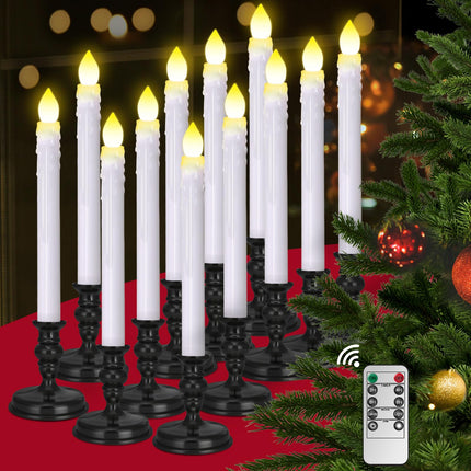 12 Pack Flameless LED Window Candles with Drip Texture,Removable Candle Holders,24 AA Batteries,Daily Timer,ON/Off Remote,12 Window Suction Cups,Christmas Home Wedding Decor(Black)