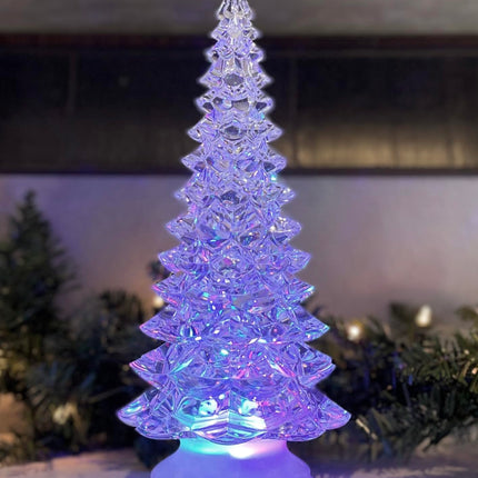 Multi-Color Christmas Tree Snow Globe Water Lantern - Christmas Tree Water Lantern with Swirling Glitter Snow and Star Topper, 13 Inches High x 4.5 Inches Wide, Battery Operated with Timer (Style A)