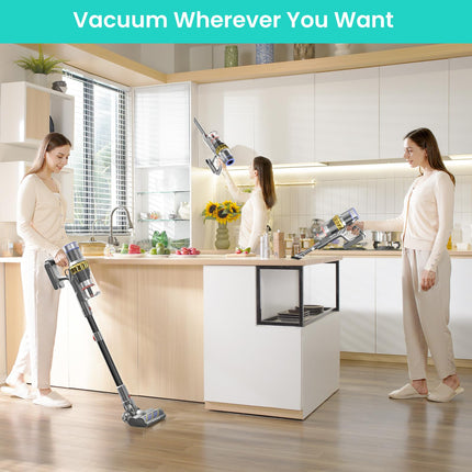 Belife Cordless Vacuum Cleaner, 38Kpa 450W Stick Vacuum Cleaners For Home Carpet Hardwood Floor, Wireless Household Vaccum For Pet Hair With Led Touch Display, Up To 45Mins Runtimegold