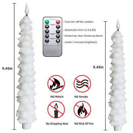 4 Pcs Flameless Candles with Remote, Christmas Tree Candles, Battery Operated Candlestick, Flickering LED Christmas Window Candles Real Wax Taper Candlesticks White