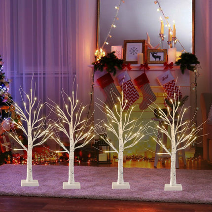 4-Pack 2FT Lighted Birch Tree for Home Decor with Timer, Birch Christmas Tree with 48 LED Warm White Lights, Battery Operated Artificial Tree Light for Indoor Bedroom Wedding Holiday Decorations