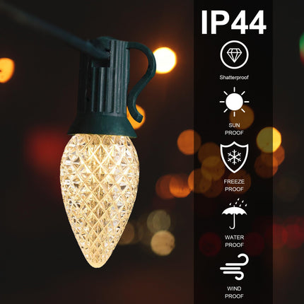 C7 Led Replacement Christmas Light Bulbs, 25-Pack C7 Shatterproof Led Bulbs with E12 Candelabra Base for Christmas String Lights, Waterproof & Dimmable Christmas Village Bulbs - Warm White