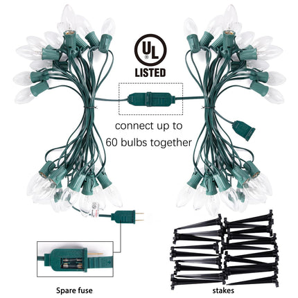 C9 Christmas Lights Outdoor, 2 Packs Total 51.4 Ft 40 Bulbs Christmas Pathway Lights, Waterproof Walkway Lights for Outside Driveway Sidewalk Outdoor Christmas Decorations Yard, Clear