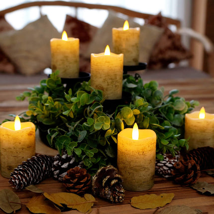 Homemory Flameless Votive Candles with Timer Remote, 2" x 3" Birch Bark Real Wax, Realistic Black Wick Battery Operated Candles, 6 Pack for Wedding, Party and Holiday Decoration